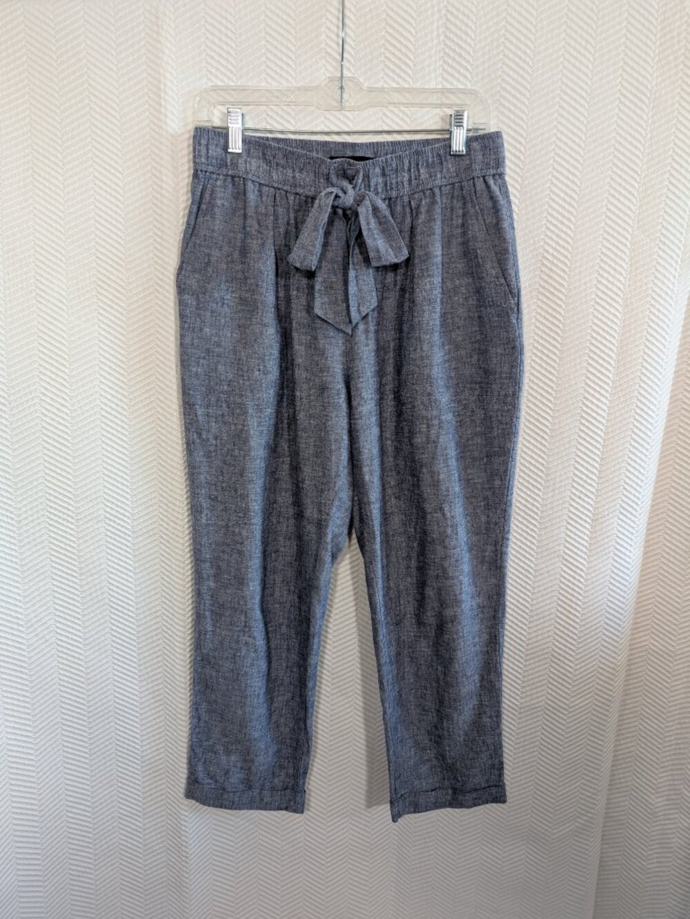 ZARA Chambray Blue High‑Waisted Linen Blend Pants Medium Coastal Vacation Beachy